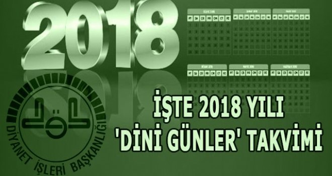 2018 Dini Günler Takvimi