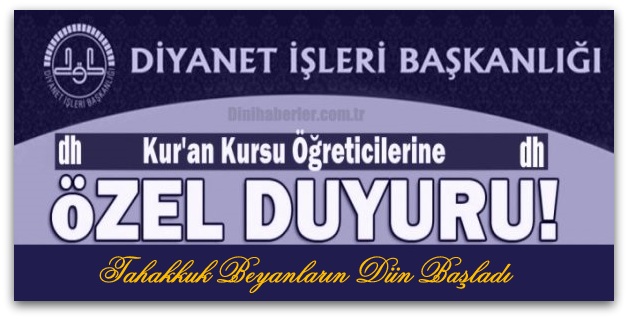 Kur\'an Kursu Öğreticilerine Özel Duyuru