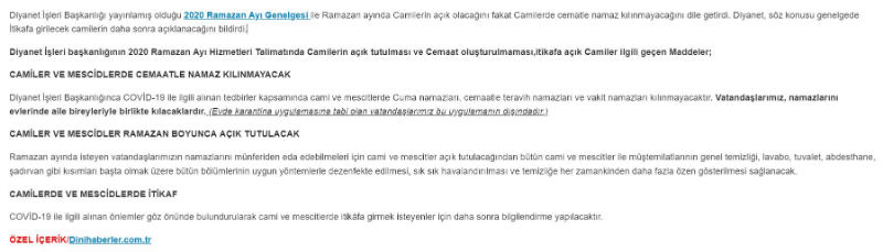 Ramazanda Camiler İbadete Açılacak mı?