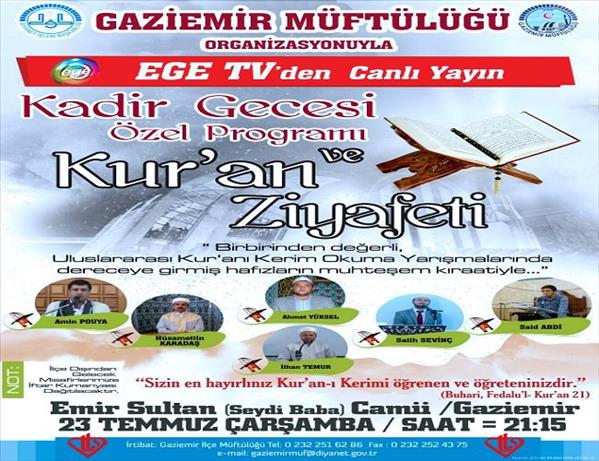 Gaziemir Müftülüğünden Kadir Gecesine Özel Kur'an Ziyafeti ve İftar