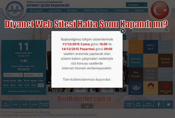 Diyanet Web Sitesi Hafta Sonu Kapalı Olacak tı...